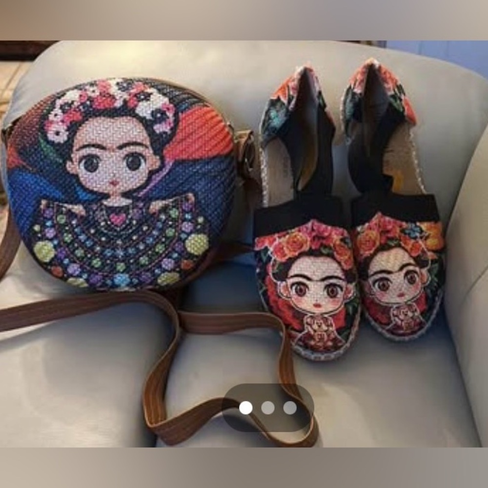 Handmade espadrille flats & purse feat Frida Kahlo art